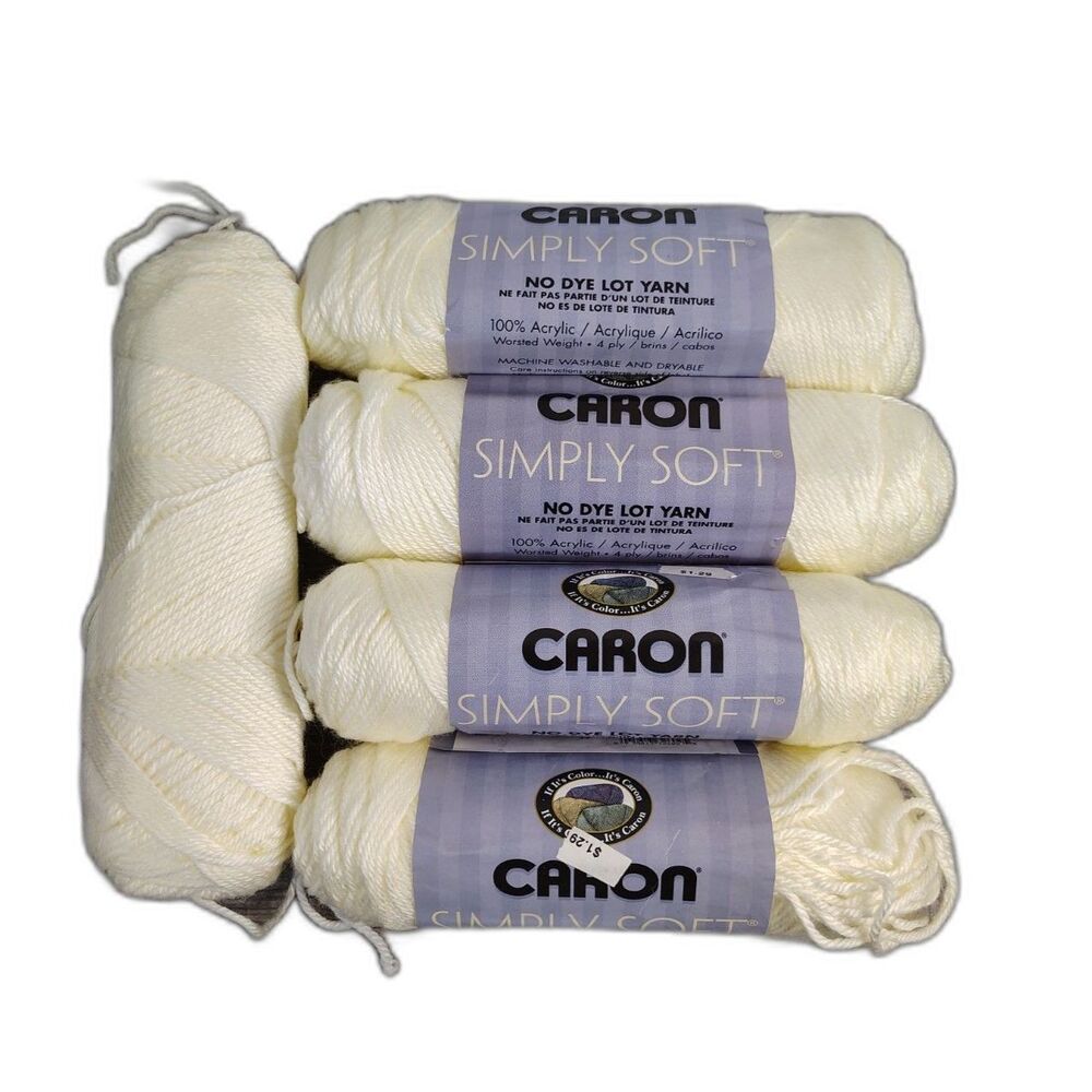 Vtg Caron Simply Soft Yarn Lot Off White 2602 Acrylic Worsted 4 Ply 5 Skeins